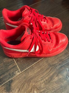 Custom Nike Airforces One- Red with White swoosh (women’s size 8)